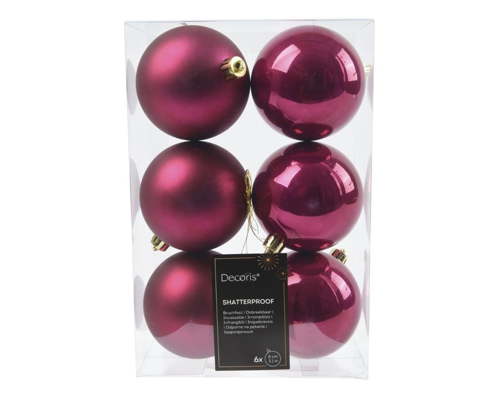 Shatterproof Pink Pomegrante Bauble 8cm Pack of 6 - Christmas