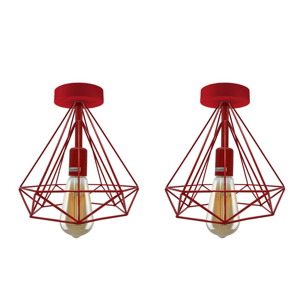 2 Pack Black Vintage Flush Mount Ceiling Light Fixture Metal Cage Ceiling Lampshade with E27 Holder