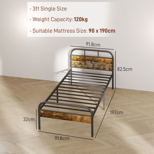 HOMCOM Single Bed Frame with Headboard, No Box Spring Needed