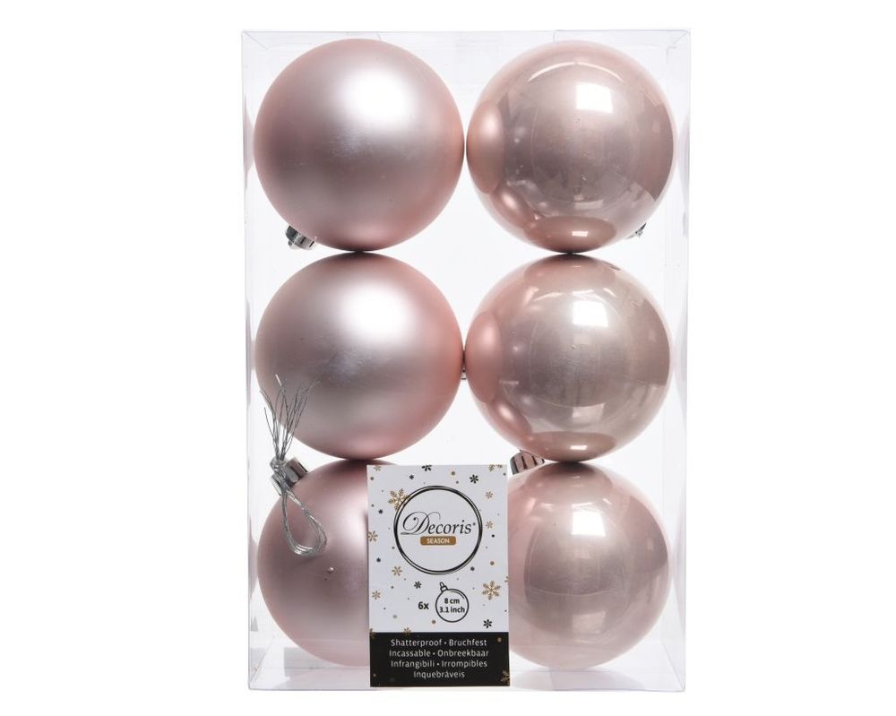 Shatterproof Blush Pink Bauble 8cm Pack of 6 - Christmas