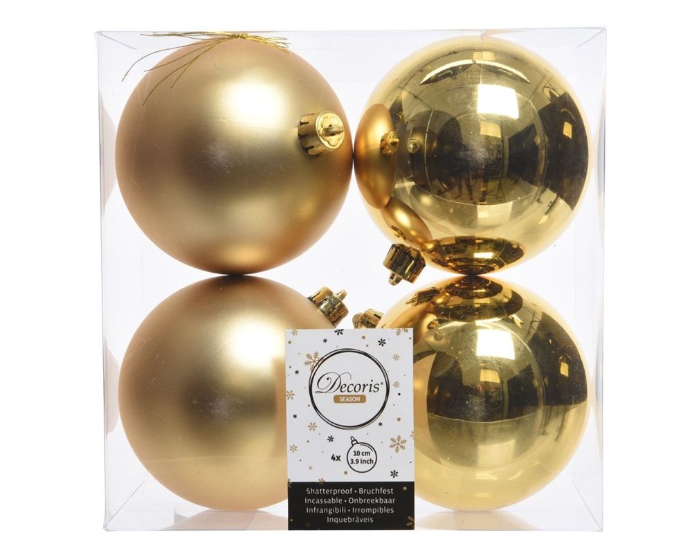 Shatterproof Light Gold Bauble 10cm Pack of 4 - Christmas