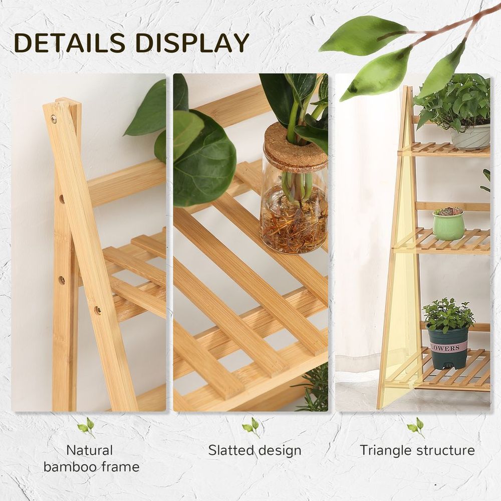 3-Tier Bamboo Plant Stand: Indoor/Outdoor Display Shelf, Folding Design - Strong, Water-Resistant