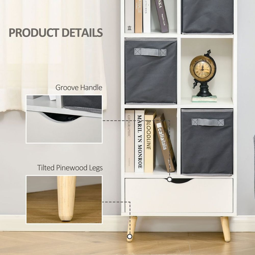 Modern Tall Bookcase with Storage Shelves & Drawer - Stylish & Functional Solution for Study, Bedroom, Office - High-Quality!