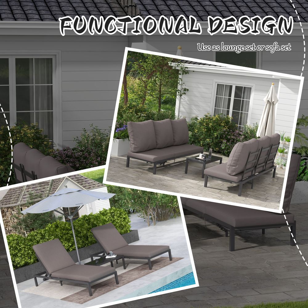 Luxury Outdoor Rattan Lounge Set, 2 Recliners+Table, Grey