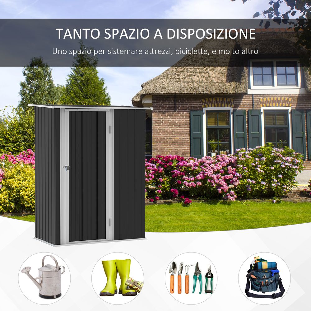 Grey Garden Storage Shed | Lockable Door | Sloped Roof | 142x84x189cm