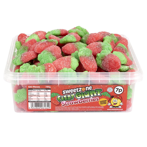 7p Fizzy Giant Strawberries 700g Tub Sweets