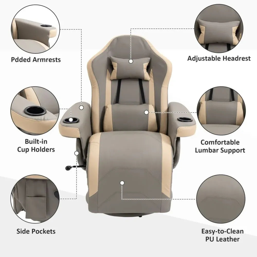 Manual Recliner Armchair PU Sofa Chair w/ Adjustable Leg Rest & 135 Reclining