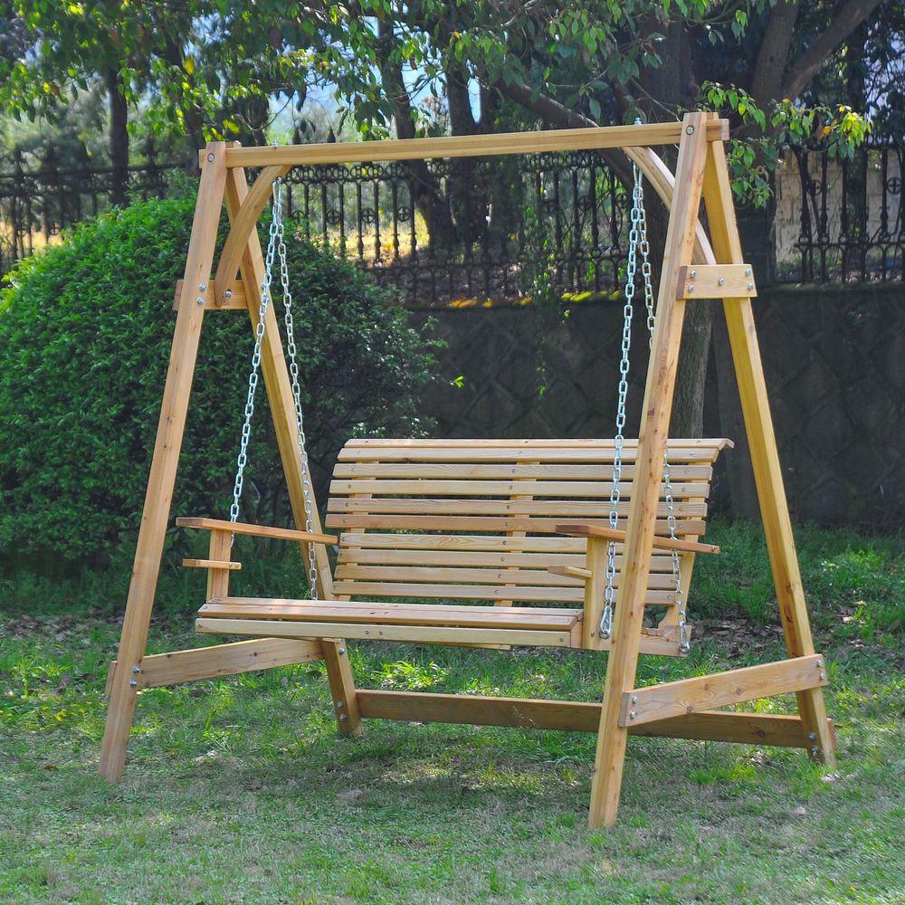 2-Seater Larch Wood Swing Chair Bench: Durable, Stylish, Relaxing. Perfect for Your Garden.