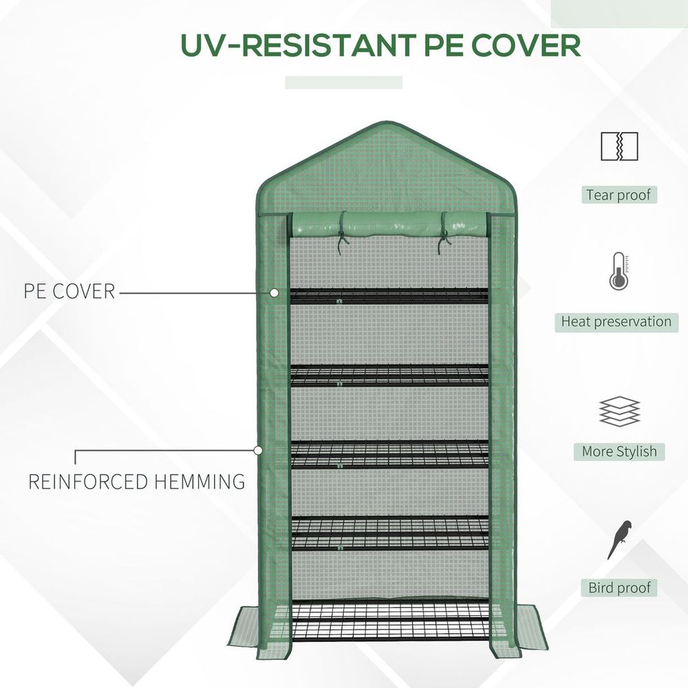 Outsunny Widened Mini Greenhouse 5 Tier Green House, 193H x 90W x 49Dcm, Green