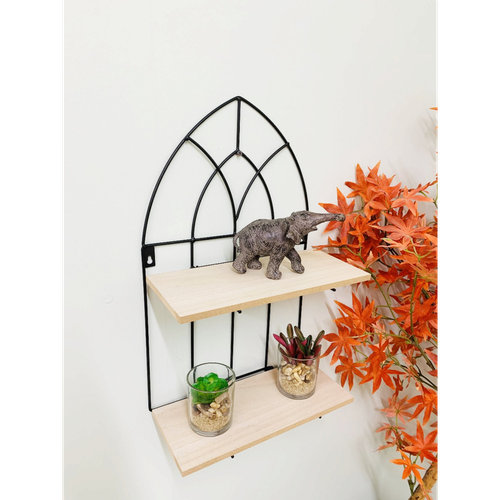 Black Metal Arch with 2 Wooden Shelves
