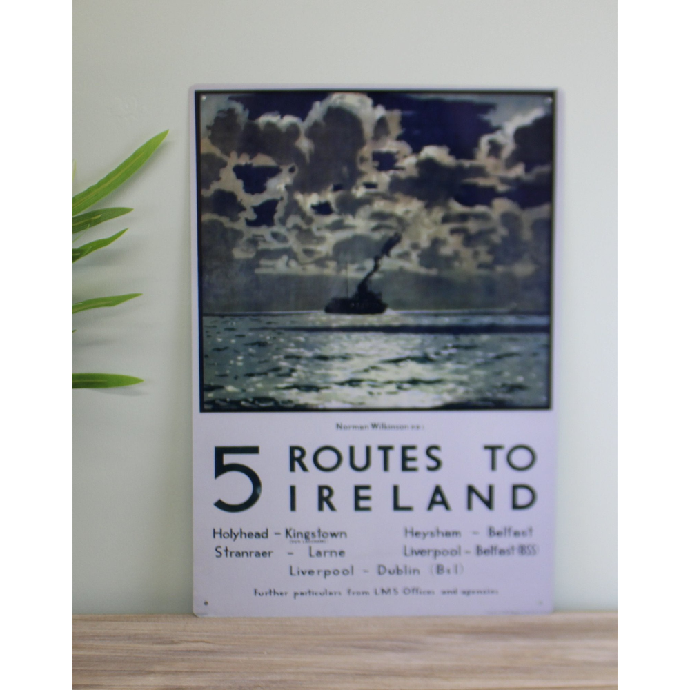 Vintage Metal Sign - Retro Art - Ferry Poster - Ireland Routes