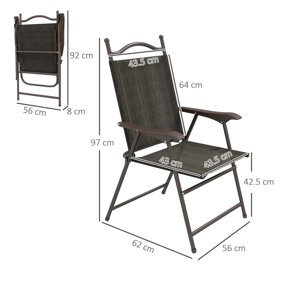 Outsunny Folding Chairs - Armrests, Breathable Fabric, Dark Brown