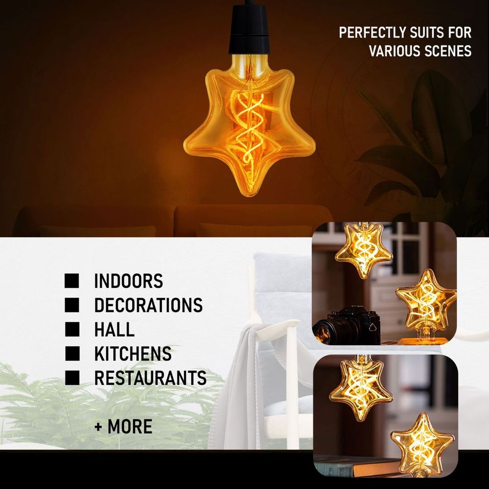Vintage Retro Style E27 Edison Screw Amber Glass Light Bulbs - 3 Pack, Warm White