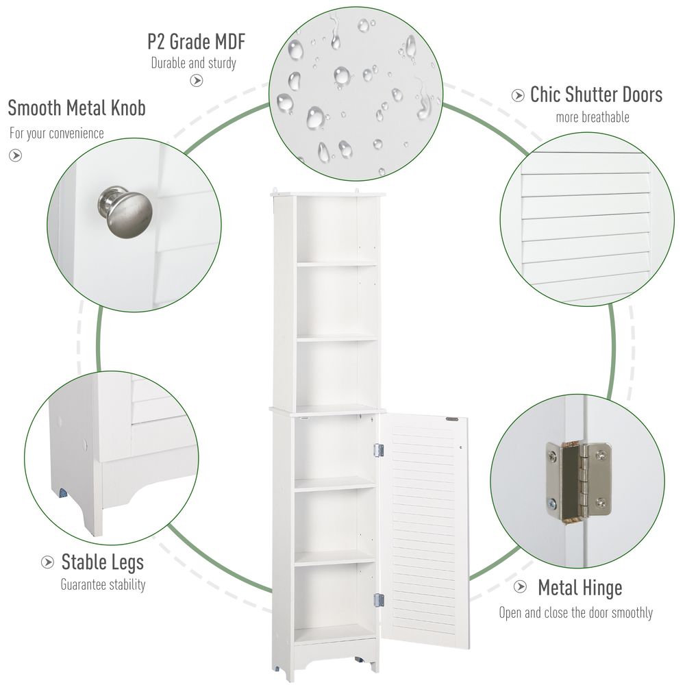MDF 6-Tier Tall Bathroom Storage Cabinet White
