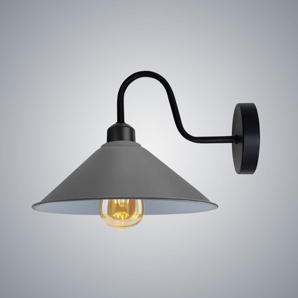 Elegant Grey Wall Light Fixture, Black Swan Neck Shape Shade - High Quality, Easy to Install, Dimmable, Vintage Style - 3 Year Warranty