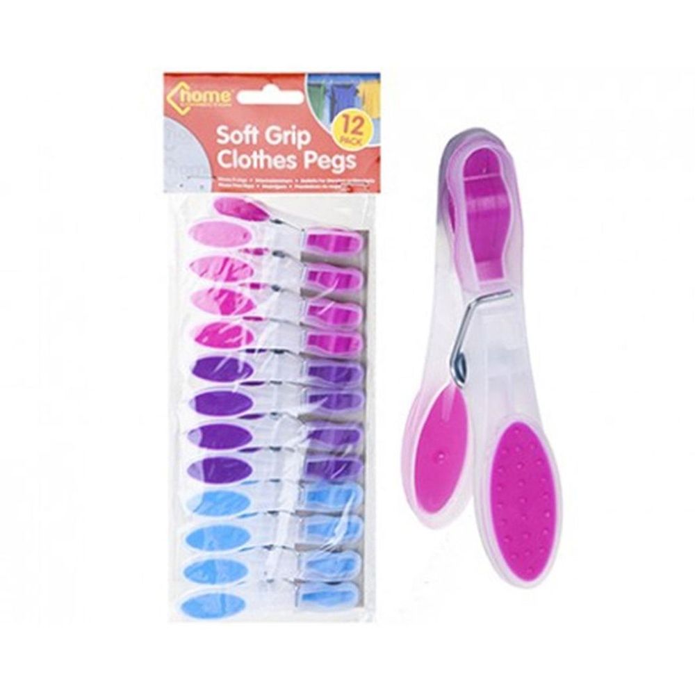 Premium Cloth Pegs - Soft Grip, High-Quality Plastic, 12 Pcs