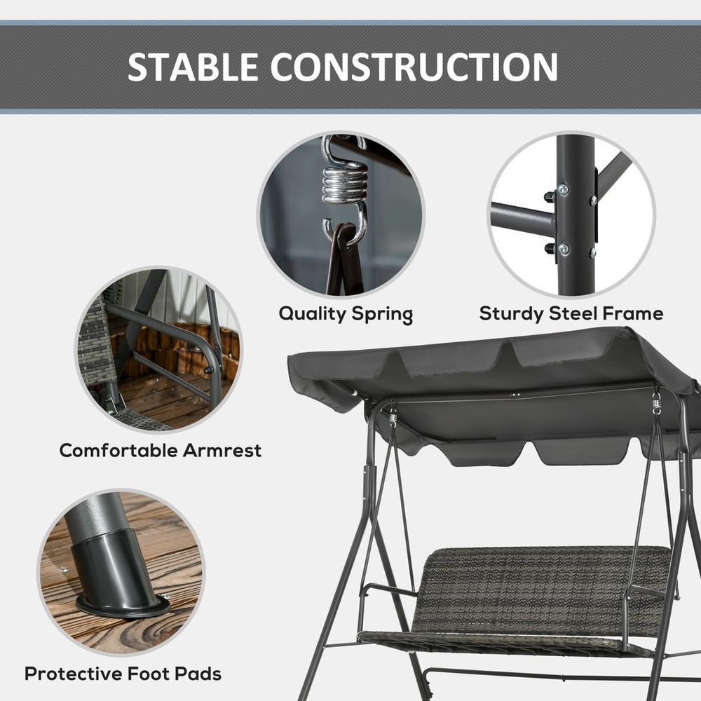 Premium Outsunny 3-person Rattan Swing Chair - Adjustable Canopy, Strong Steel Frame - Best Quality!