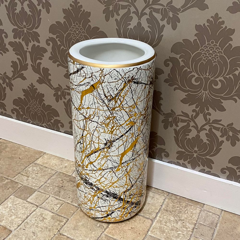 AcaciaHome Durable Ceramic Round Umbrella stand–Perfect Holder for Home, Office, & Entryway - Adds a Sophisticated Touch to Living Spaces for Canes, & Walking Sticks (Floral Dragonfly Design)