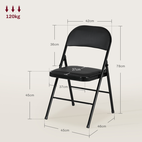 HOMCOM 4 Pack Padded Folding Chairs with Cushioned Seat and Metal Frame Black