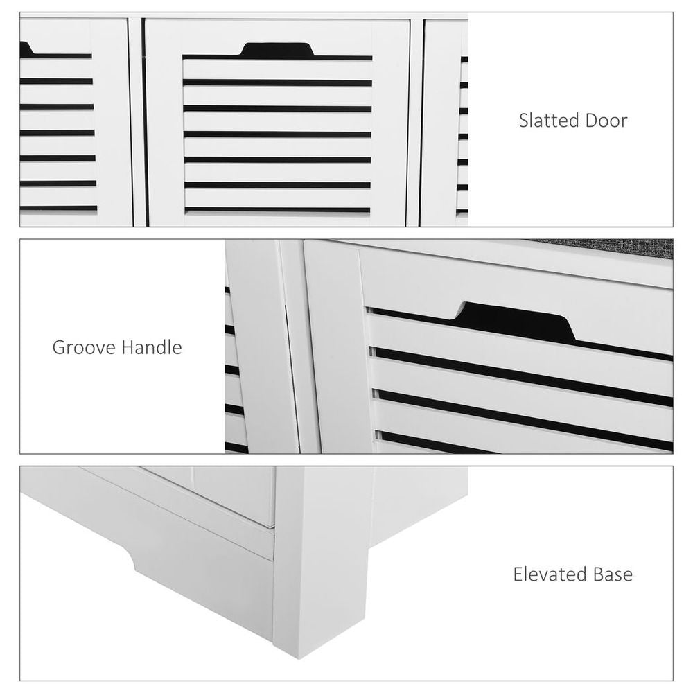 HOMCOM 3-Door Shoe Storage Bench Cushion Seat Slatted Doors Elevated Base White