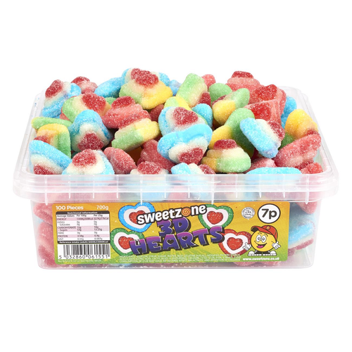 7p Fizzy 3D Hearts 700g Tub Sweets