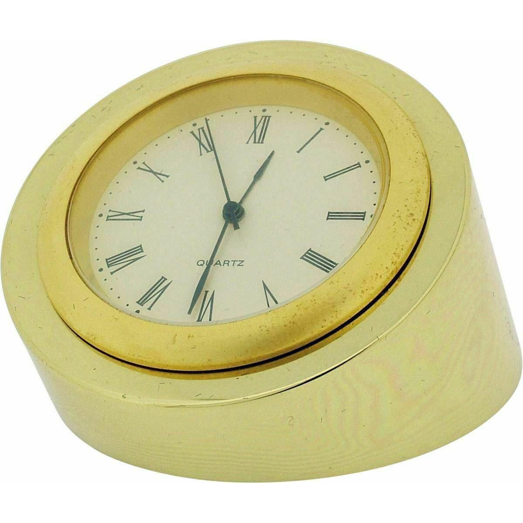 Miniature Clock Goldtone Plated Metal Small Round Desk Clock Solid Brass IMP55 - CLEARANCE NEEDS RE-BATTERY