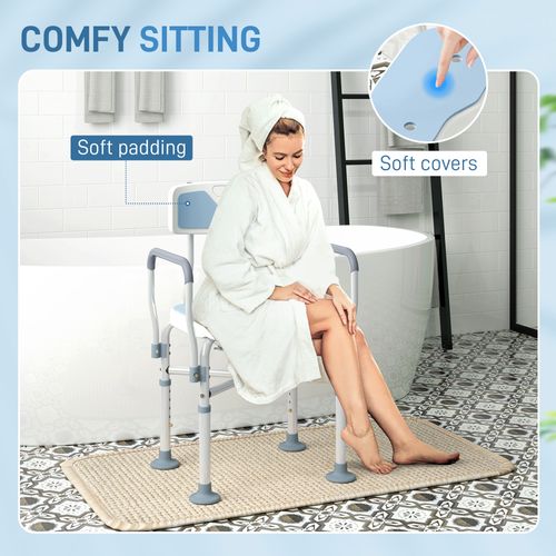 HOMCOM Padded Bath Chair with Slotted Seat and Adjustable Height, Light Blue