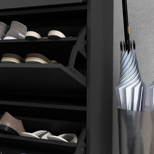HOMCOM 3-Drawer Shoe Cabinet with Adjustable Shelf for 12 Pairs of Shoes, Narrow Shoe Storage Cabinet with 2 Flip Doors for Hallway, Entryway, Black