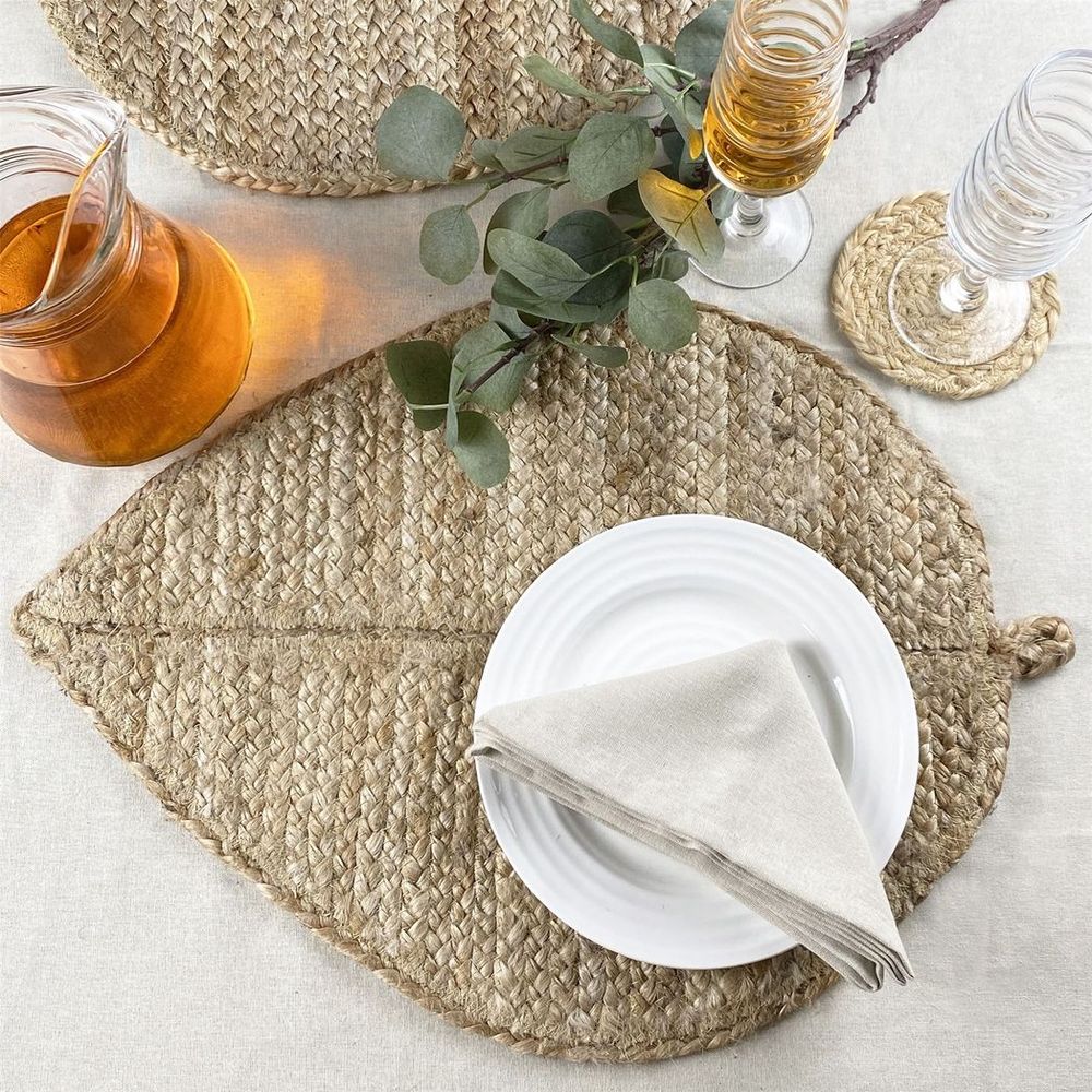 Premium Wye Jute Leaf Placemat - 50x34cm Natural Eco-Friendly Table Decor