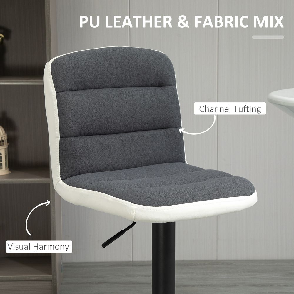 HOMCOM Bar Stools Set of 2, Height Adjustable Bar Chairs in Fabric and Faux Leather, 360° Swivel Kitchen Stool with Backrest and Footrest, Dark Grey