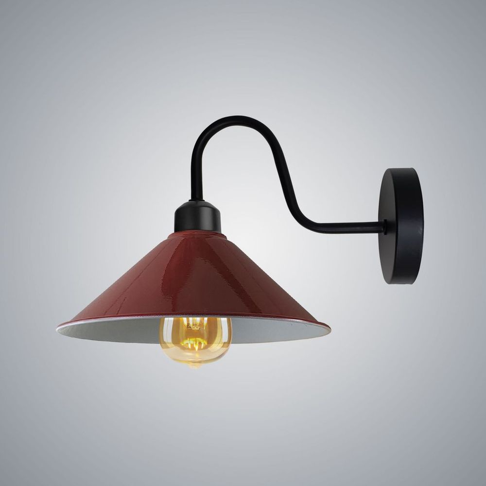 Burgandy Wall Light Fixture, Vintage Metal Cone Shape Shade, E27 Base, Dimmable, Indoor Lighting