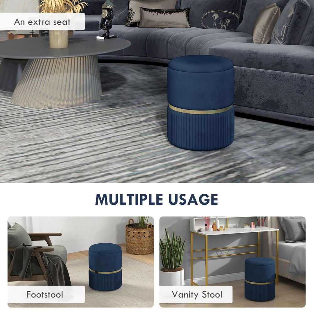 HOMCOM Round Pouffe, Storage Footstool with Cushioned Top, Hidden Space