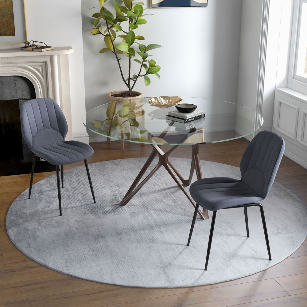 HOMCOM Modern Dining Chairs Set of 2 with Padded Seat and Steel Legs, Dark Grey