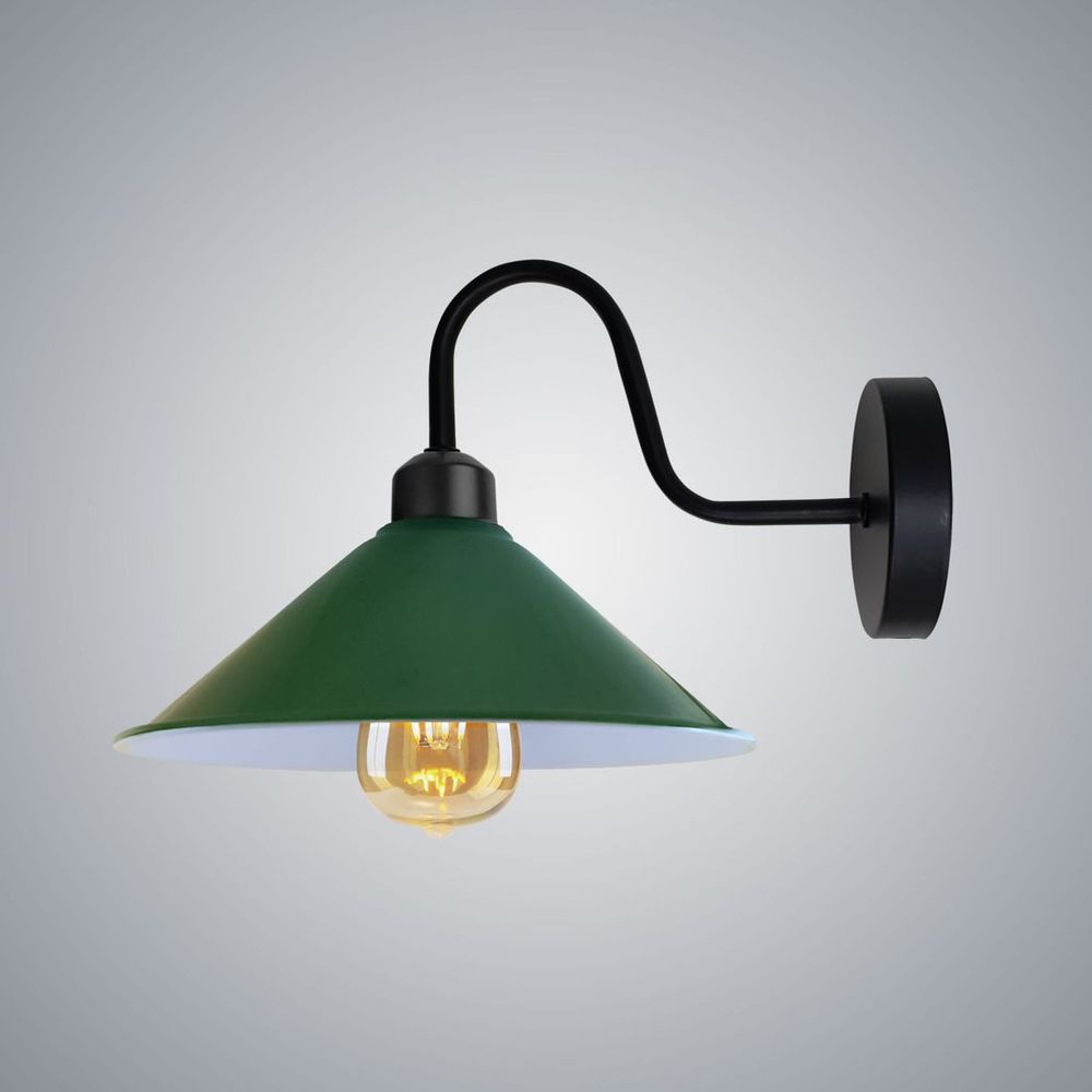Green Wall Light Fixture,Black Wall Sconce E27 Base Socket Screw Type Wall Neck Cone Shape Shade