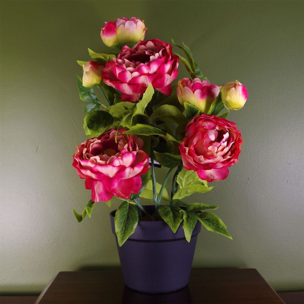 Premium Quality Artificial Pink Peony Flowering Plant: Realistic Fabric Flowers, Wired Stems, Indoor Use Only!