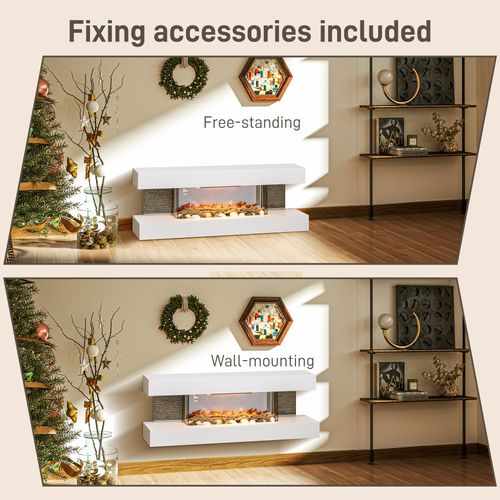 HOMCOM 2000W Wall Mounted Electric Fireplace, Freestanding, 2000W, White