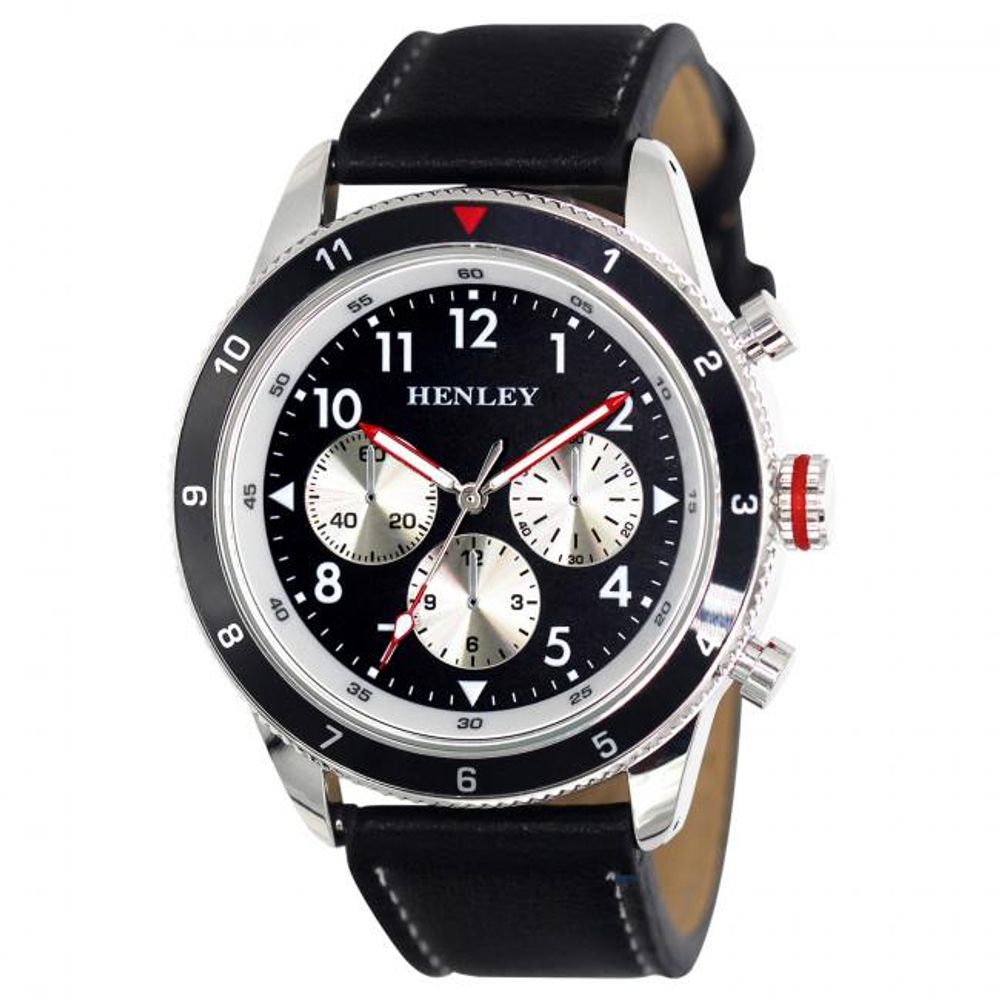 Henley Mens Multi-Eye Black Dial Sports Watch - Black Leather Strap H02219.3