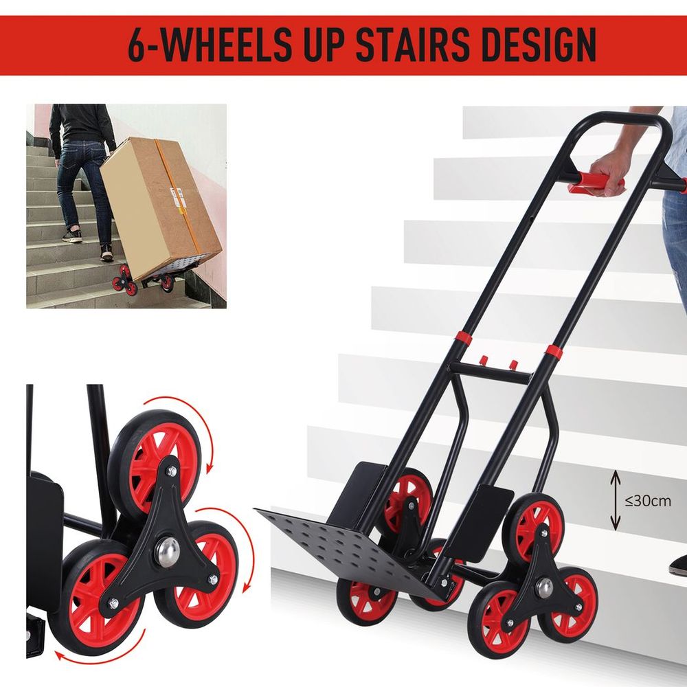 DURHAND Climbing Stairs Trolley Hand Trucks 6-Wheels Foldable Load Cart Steel