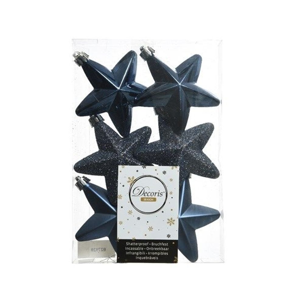 Shatterproof Night Blue Star 7cm Mix Pack of 6 - Christmas