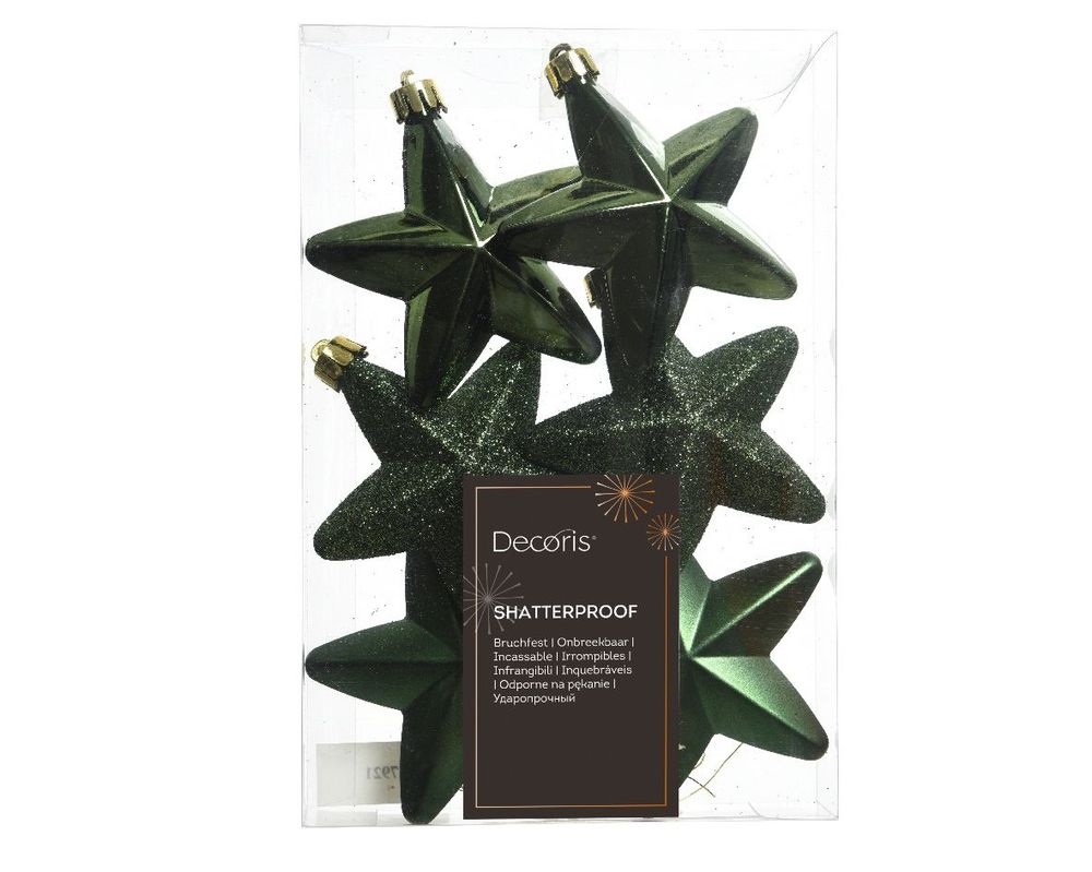 Shatterproof Pine Green Star 7cm Mix Pack of 6 - Christmas