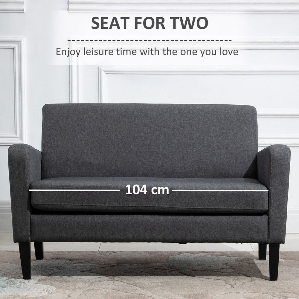 Linen Modern-Curved 2-Seat Sofa Loveseat w/ Thick Cushion Wood Legs Grey