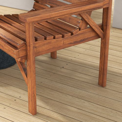 Outsunny Wooden Garden Love Seat with Coffee Table Partner Bench Tan Brown