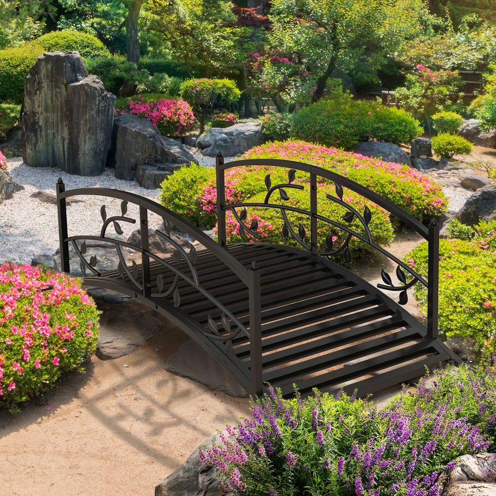 Outsunny 1.2M Classic Arch Bridge for Ponds, Creeks, Streams - Elegant Black Design