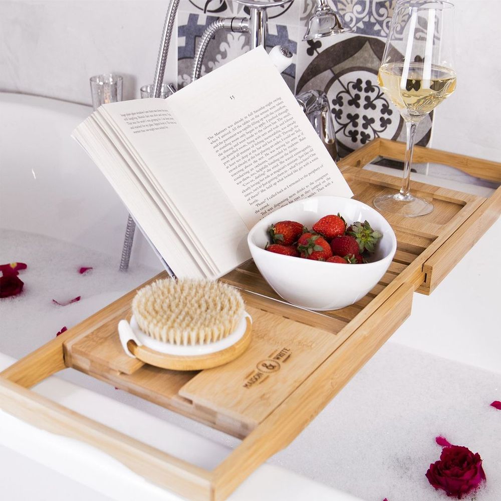 Relaxing Extendable Bamboo Bath Caddy | Maison & White | High-Quality & Durable