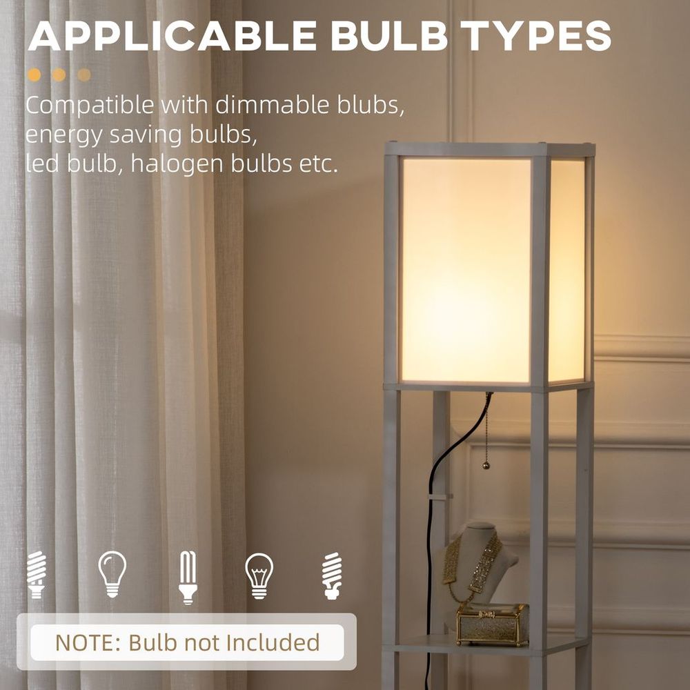 HOMCOM Shelf Floor Lamp, Dual Light, Living Rm, Bedroom, White