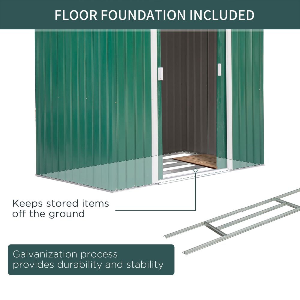 Outsunny 7 x 4ft Metal Garden Shed, Outdoor Storage Tool House with Ventilation Slots, Foundation Kit and Lockable Double Doors, Green