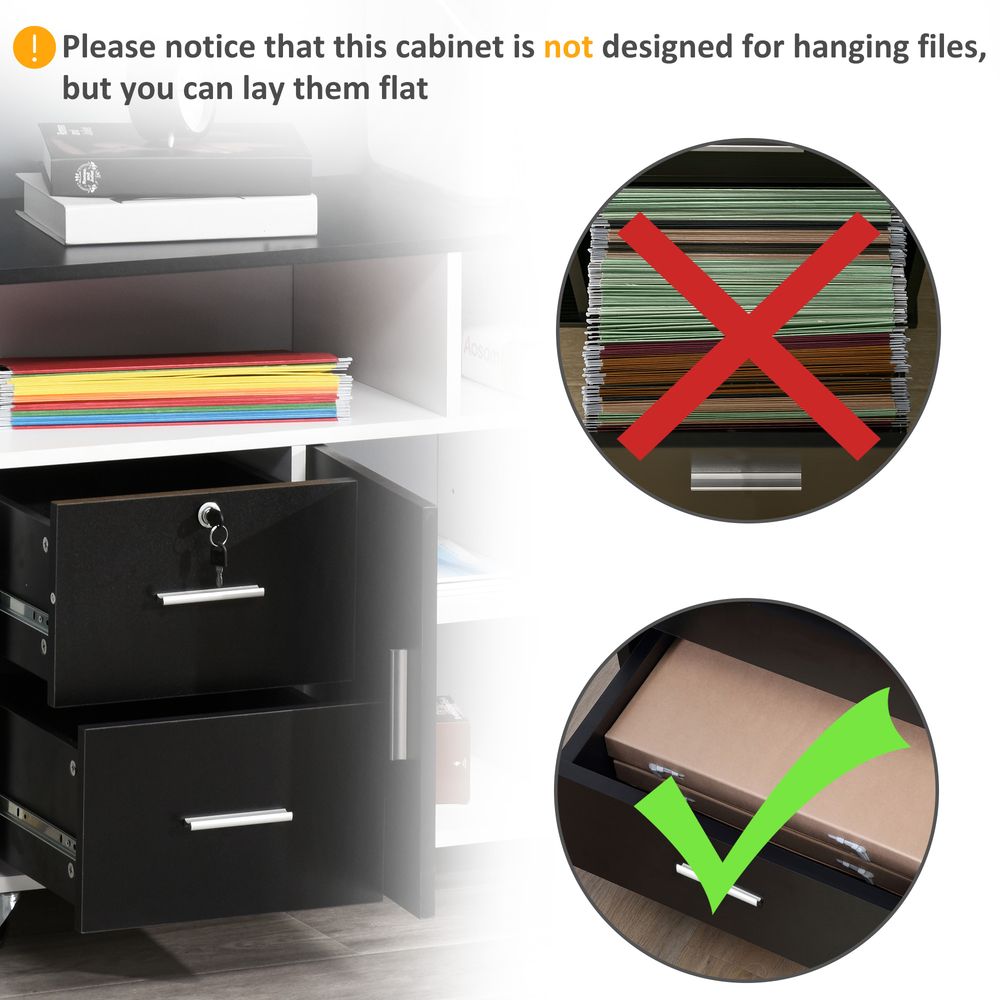 Home Office Mobile Cabinet Storage Organizer w/ Castor, Drawer, Key