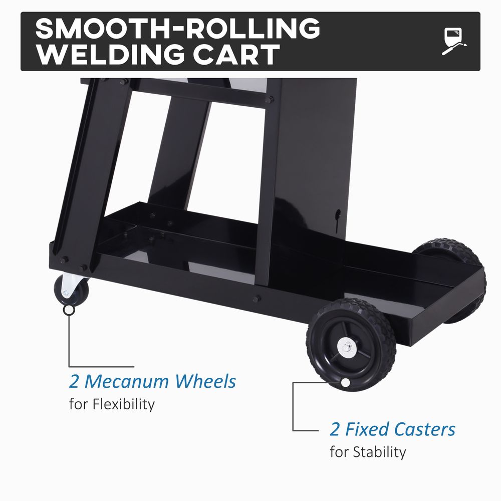 Welding Cart Welder Trolley Garage for Gas Bottle Wheels, Black