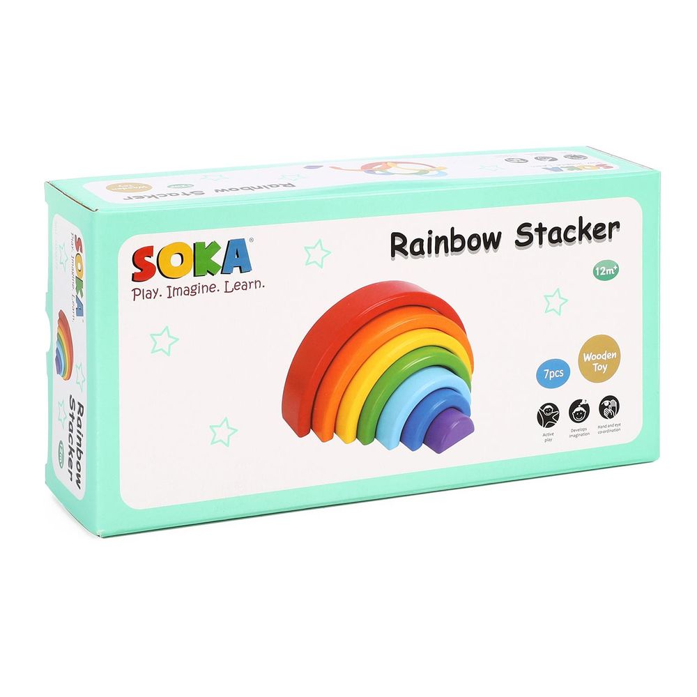 SOKA Rainbow Stacker 7pcs - FUN EDUCATIONAL TOY - Develops motor skills, inspires creativity - Ideal gift for Boys and Girls - Ages 3+.