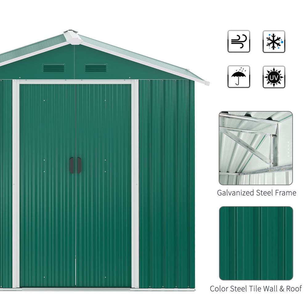 Outsunny 6.5x3.5ft Metal Garden Shed for Garden and Outdoor Storage, Green